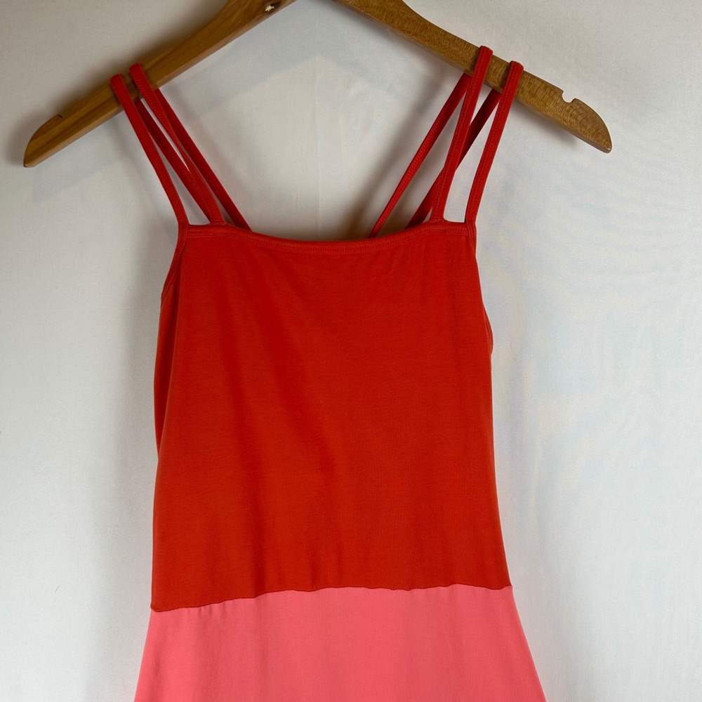Pact Organic Cotton Colorblock Fit and Flare Dress Orange Pink Strappy Back L - Picture 8 of 11